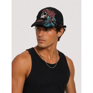 Harley-Davidson Hat Cap Unisex Black Skull Rose Feather Baseball Adjustable